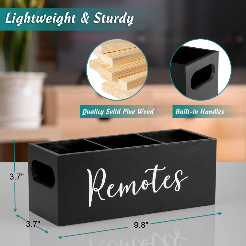 DRASTAR Remote Control Holder  TV Remote Holder  Remote Organizer Caddy for Table  Wooden Remote Box for Nightstand  Bedside Caddy Black - Image 3